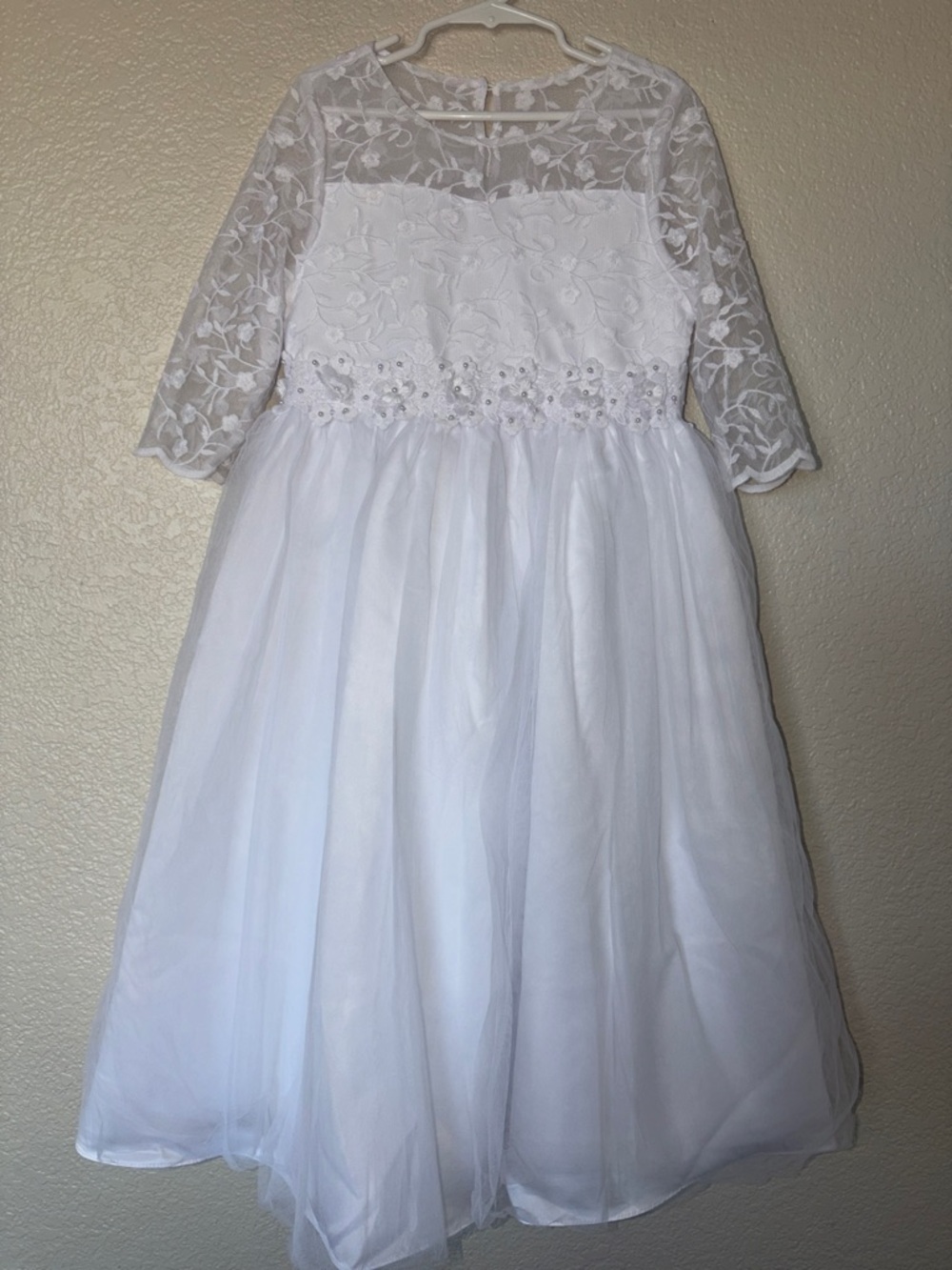 Bonnie Jean Big Girls Communion 3/4 Sleeve Lace Flower Girl Fit + Flare Dress